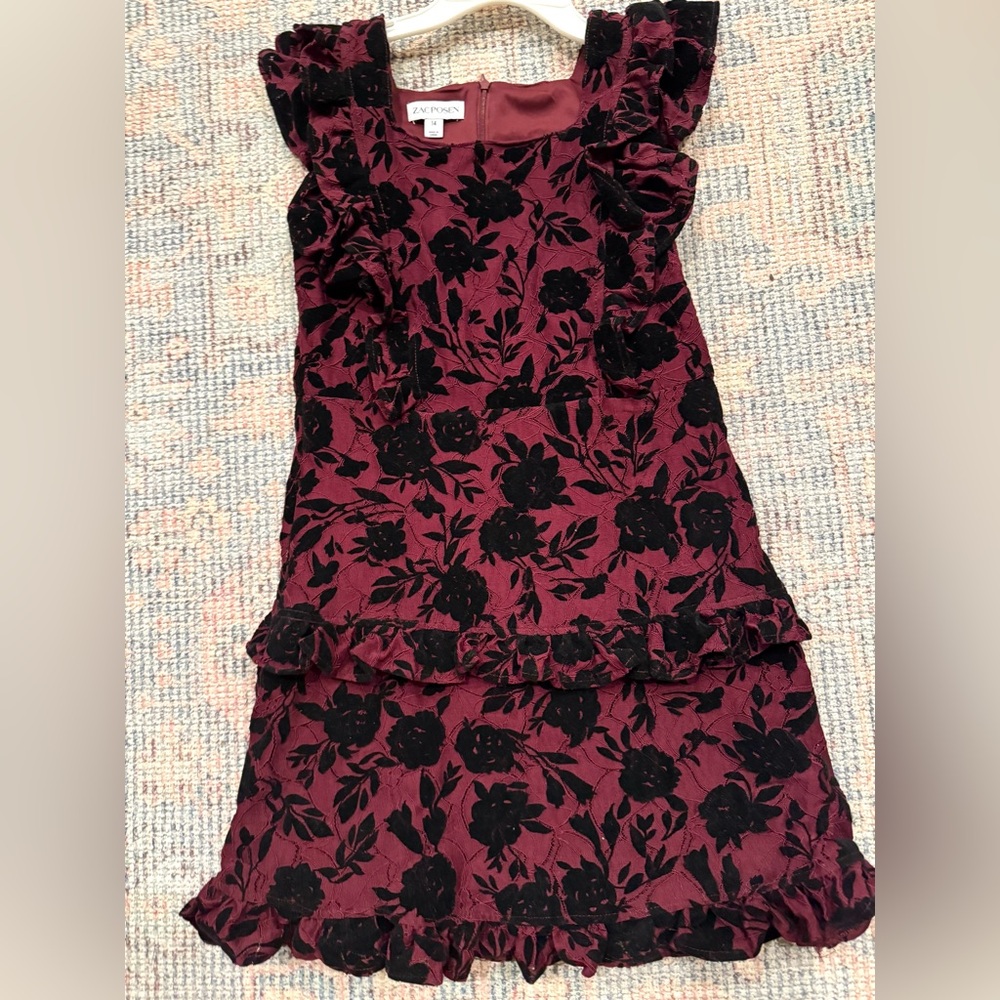 Zac Posen Girl's Flocked Floral Mini Dress In Crimson